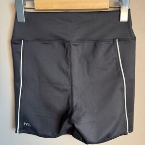 IVL Collective Womens Sz 6 High Rise Biker Shorts Black White Piping Activewear